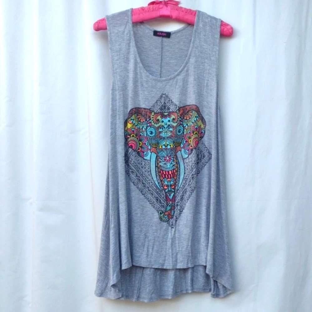 Krush Light Gray Elephant Graphic Sleeveless Top Women's XL